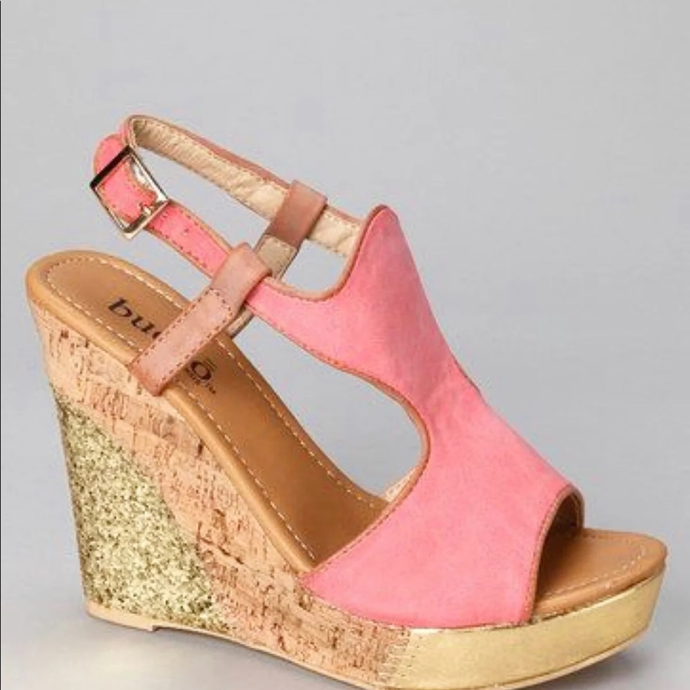 Bucco Athlea Glitter Leather Wedge Sandals